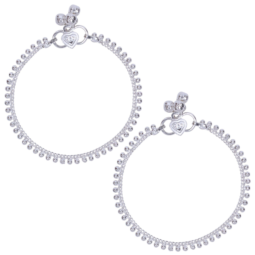 925 Sterling Silver Curb Chain with Ball & Ghungroo  Anklet for Kids