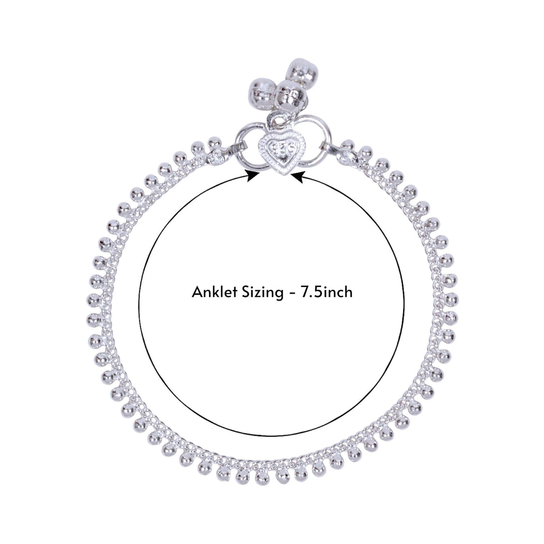 925 Sterling Silver Curb Chain with Ball & Ghungroo  Anklet for Kids
