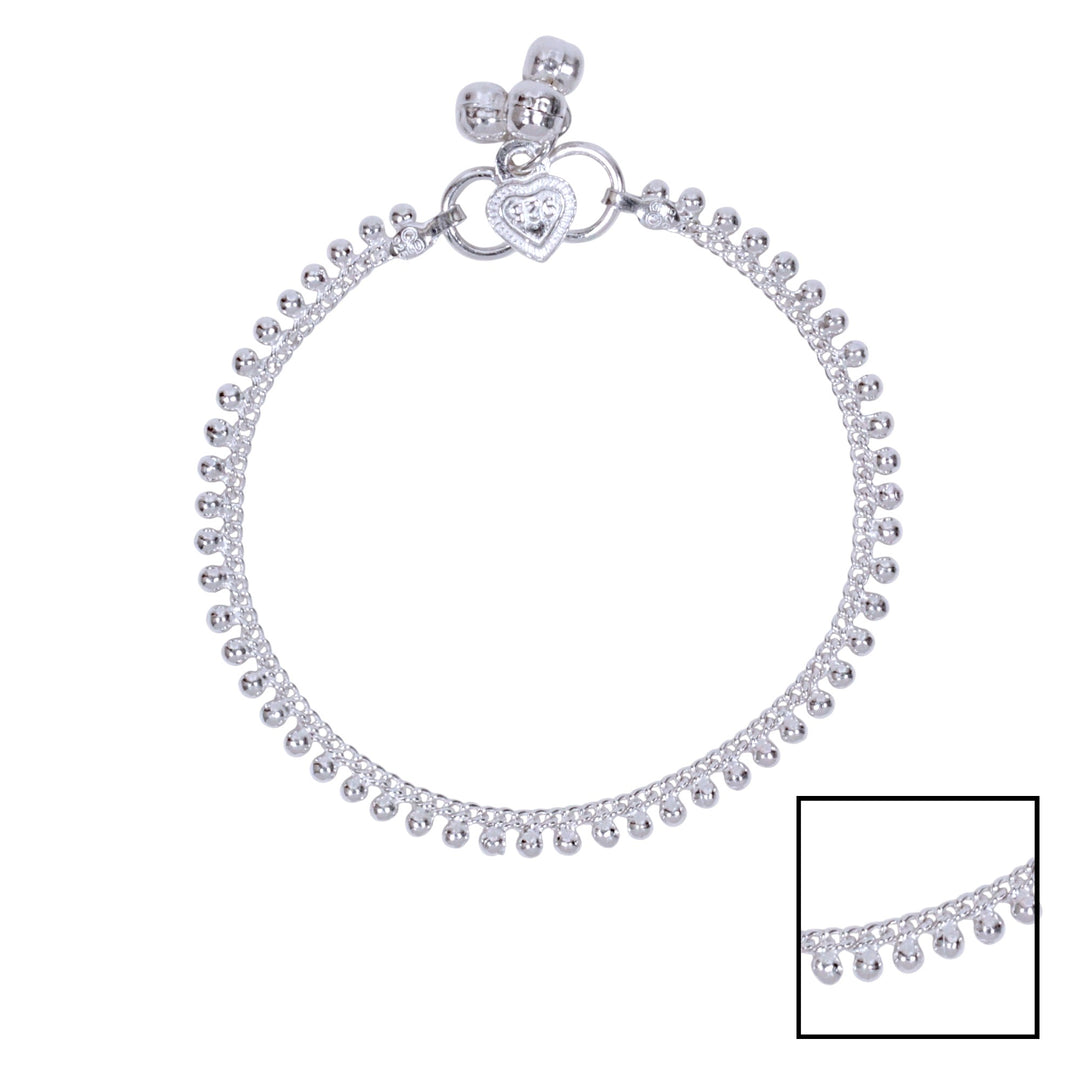 925 Sterling Silver Curb Chain with Ball & Ghungroo  Anklet for Kids