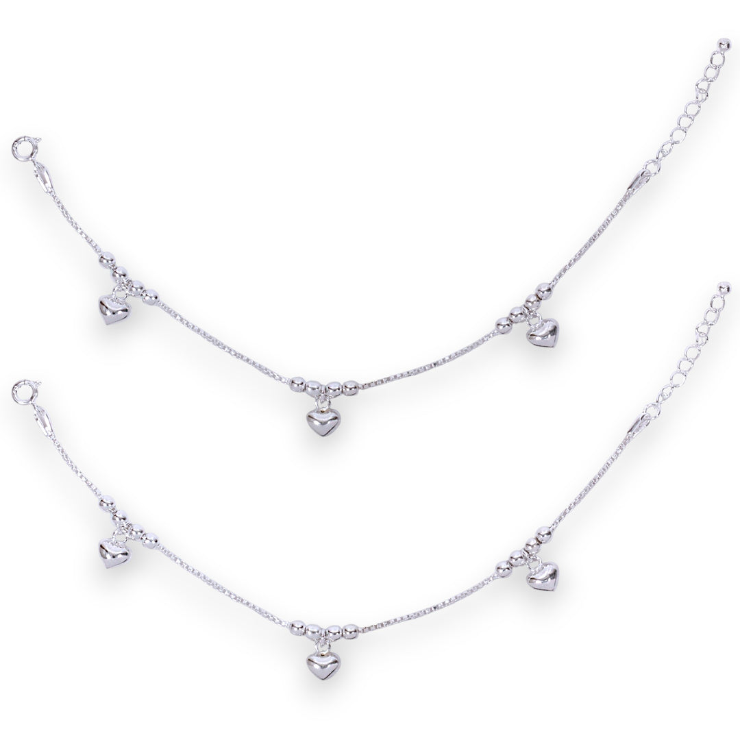 925 Sterling Silver Box Chain With Heart Ball Charm Anklet for Kids