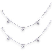 925 Sterling Silver Box Chain With Heart Ball Charm Anklet for Kids
