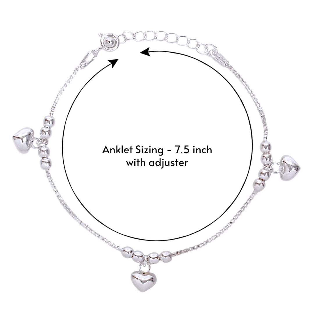 925 Sterling Silver Box Chain With Heart Ball Charm Anklet for Kids