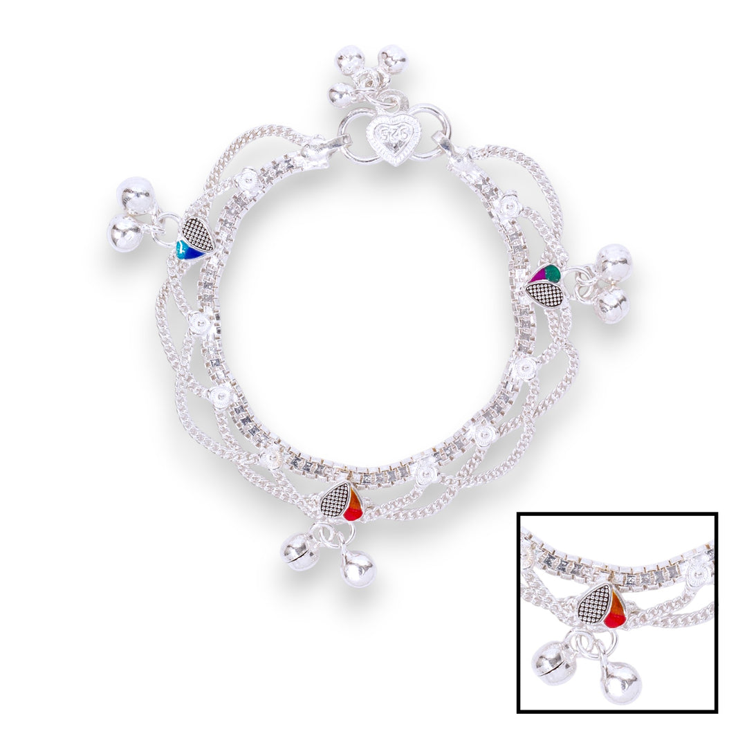 925 Sterling Silver Heart Enamelled Crisscross Design Anklets for Girls