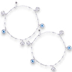 Load image into Gallery viewer, 925 Sterling Silver Beaded Evil Eye Cz Charm Chain Anklets for Women
