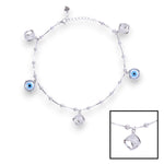 Load image into Gallery viewer, 925 Sterling Silver Beaded Evil Eye Cz Charm Chain Anklets for Women
