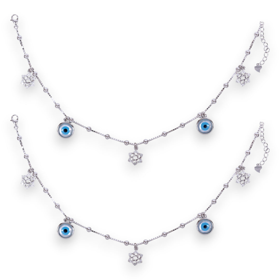 925 Sterling Silver flower and Evil Eye Anklet for Women