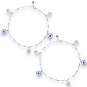 925 Sterling Silver flower and Evil Eye Anklet for Women
