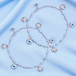 Load image into Gallery viewer, 925 Sterling Silver Floral Shaped Charms Evil Eye Anklet For Women.
