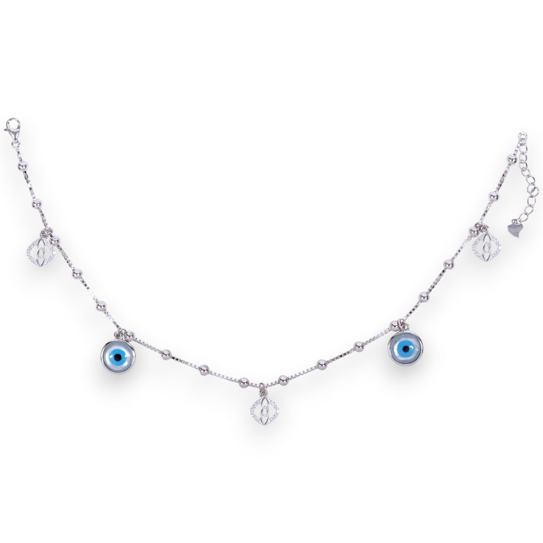 925 Sterling Silver Evil Eye & CZ Charm Single Anklet For Women