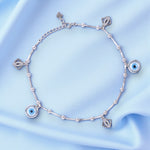Load image into Gallery viewer, 925 Sterling Silver Evil Eye &amp; CZ Square Charm Beaded Anklet for Women