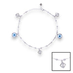 Load image into Gallery viewer, 925 Sterling Silver Evil Eye &amp; CZ Square Charm 10.5 Inch Anklets for Women
