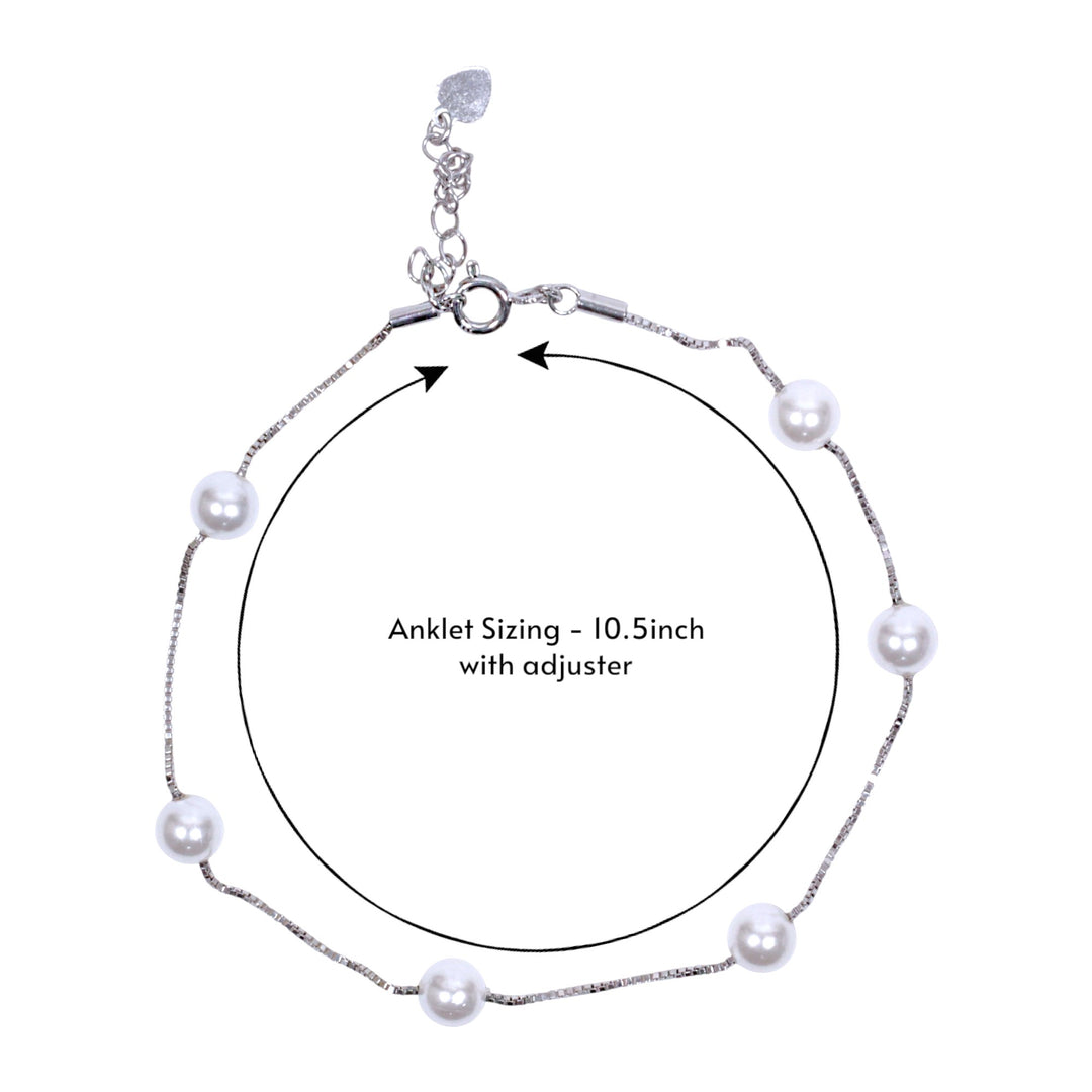 925 Sterling Silver Pearl Bead Link Chain Single Anklet For  Women