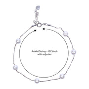 925 Sterling Silver Pearl Bead Link Chain Single Anklet For  Women