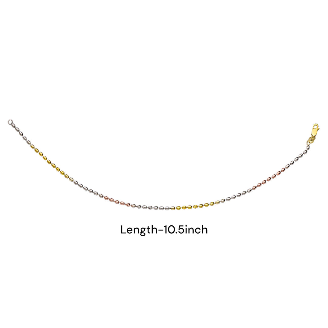925 Sterling Silver Single Tri-Tone Ball Chain Anklet for Women
