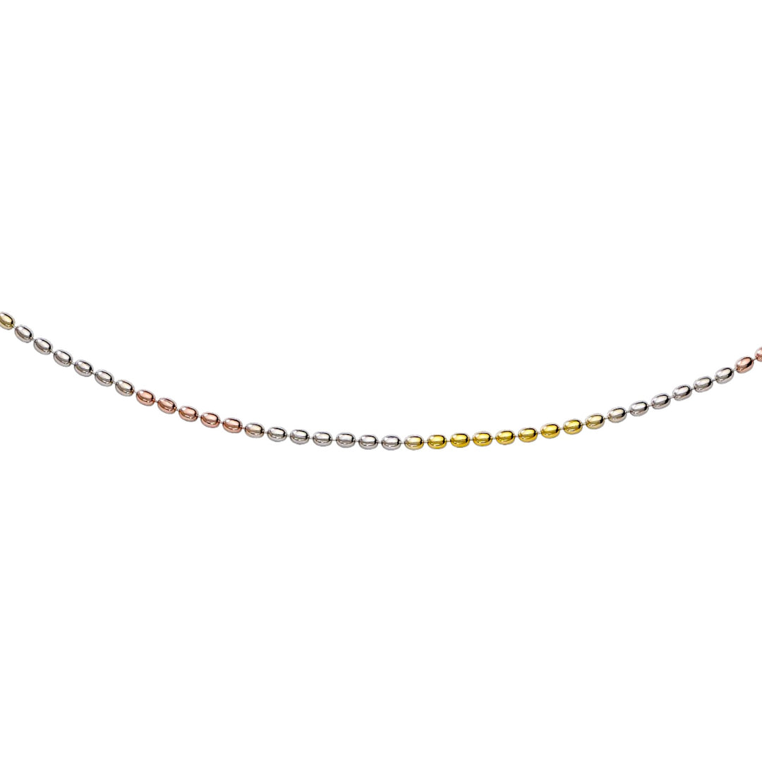 925 Sterling Silver Single Tri-Tone Ball Chain Anklet for Women