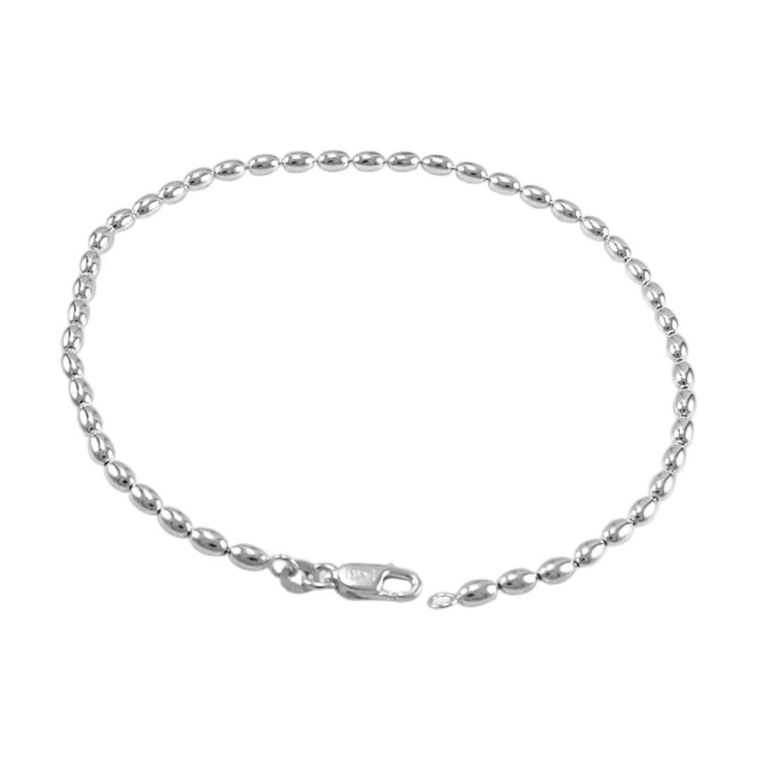 925 Sterling Silver Oval Shape Ball Chain Single Anklet for Women