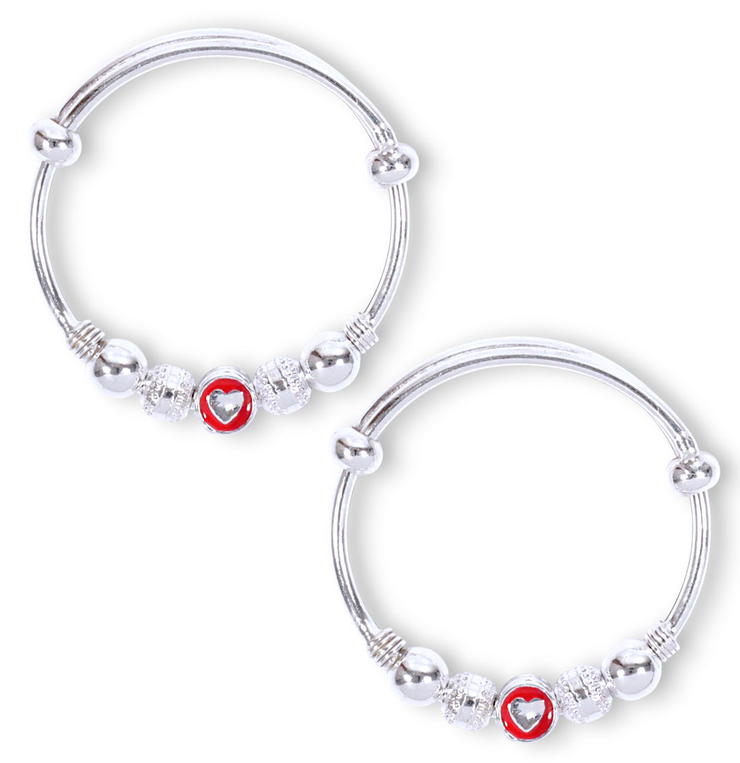 925 Sterling Silver Enamelled Heart Beaded Bangles for Kids