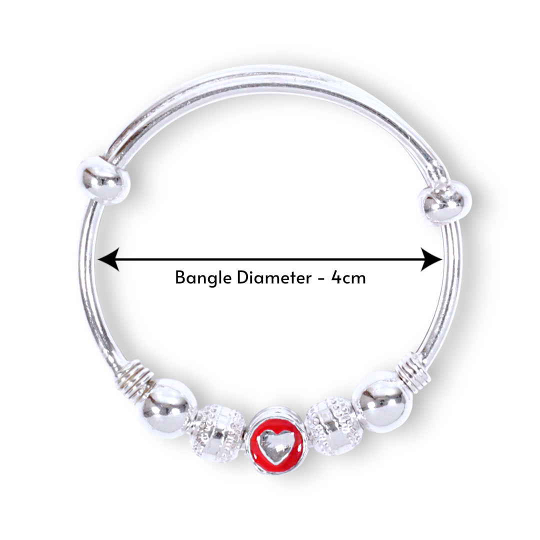 925 Sterling Silver Enamelled Heart Beaded Bangles for Kids