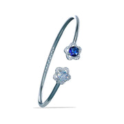 925 Sterling Silver Floral Blue & White CZ Bangle For Women/Girls