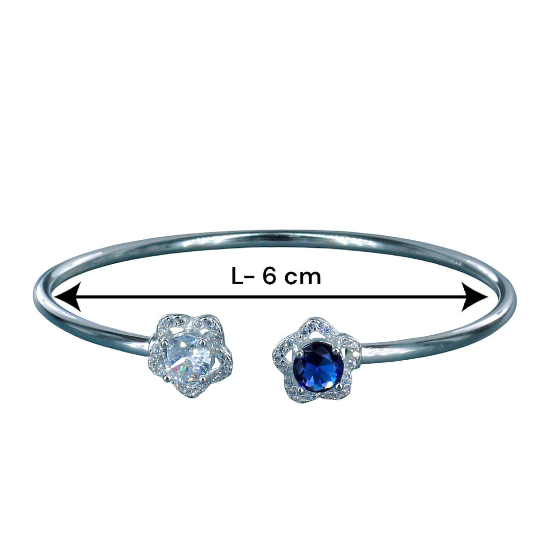 925 Sterling Silver Floral Blue & White CZ Bangle For Women/Girls