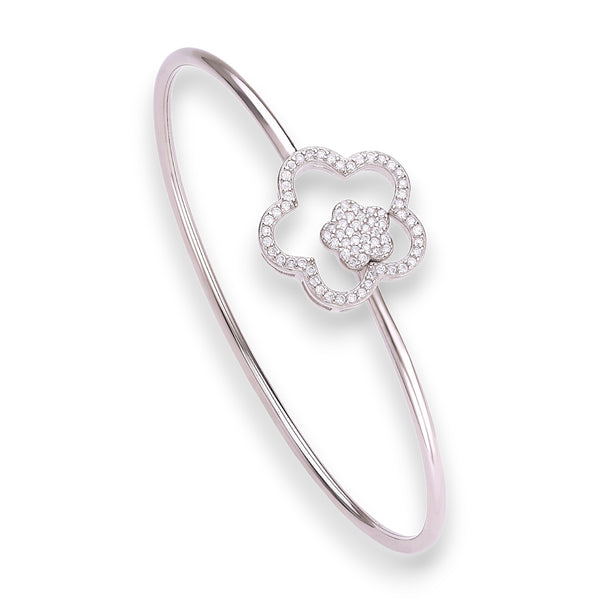 Taraash 925 Sterling Silver Cz Floral Bangle For Women