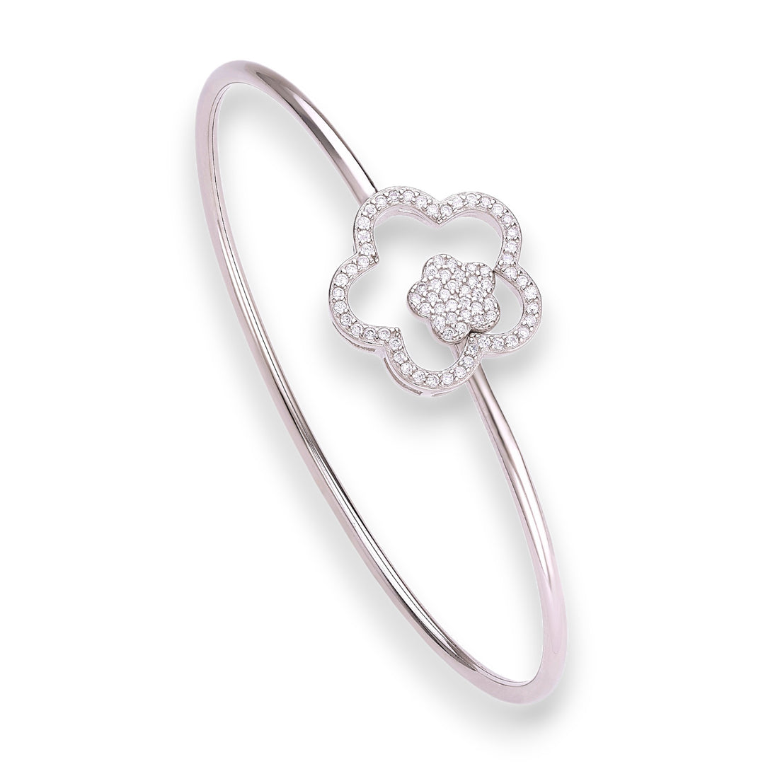 Taraash 925 Sterling Silver Cz Floral Bangle For Women
