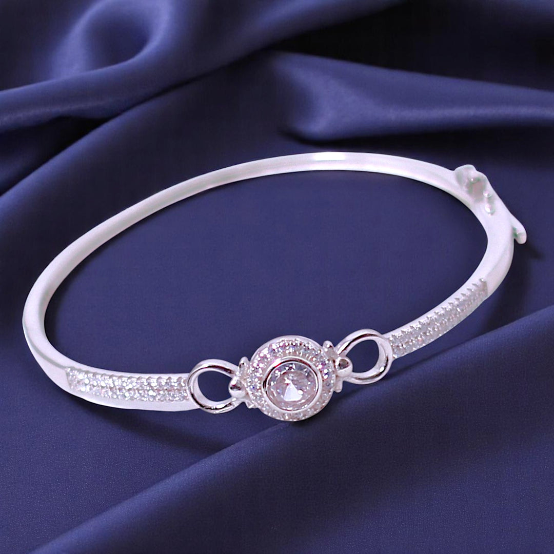 925 Sterling Silver Bow-Style Elegant Cz Bangles for Women