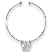 925 Sterling Silver Cz Butterfly Charms Rhodium Finsh Bangle for Women