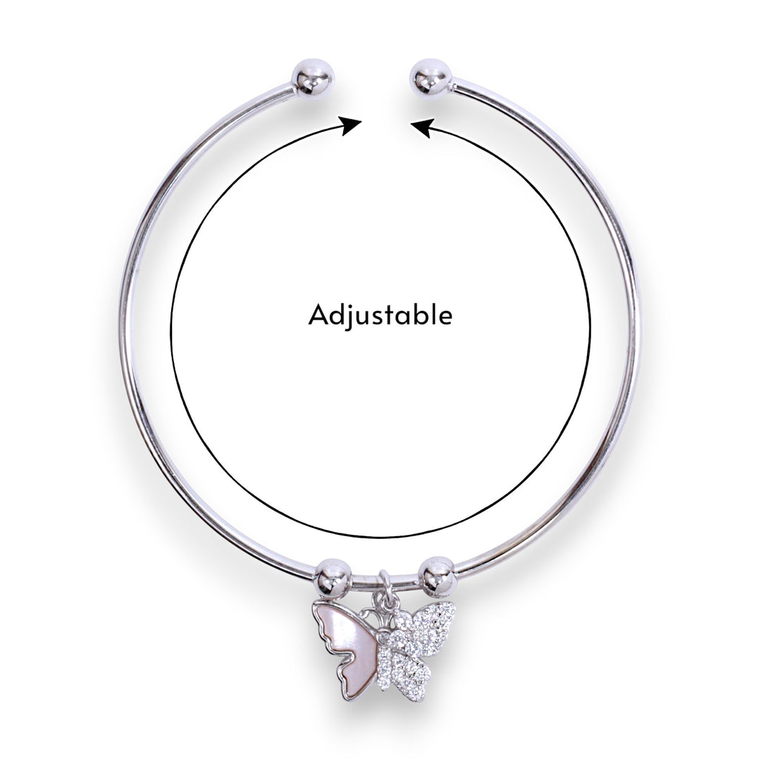 925 Sterling Silver Cz Butterfly Charms Rhodium Finsh Bangle for Women