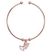 925 Sterling Silver Leaf & Star Charms Rose Gold Bangles for Women