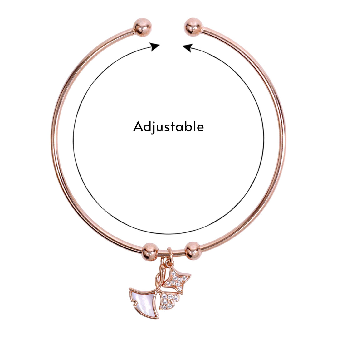 925 Sterling Silver Leaf & Star Charms Rose Gold Bangles for Women