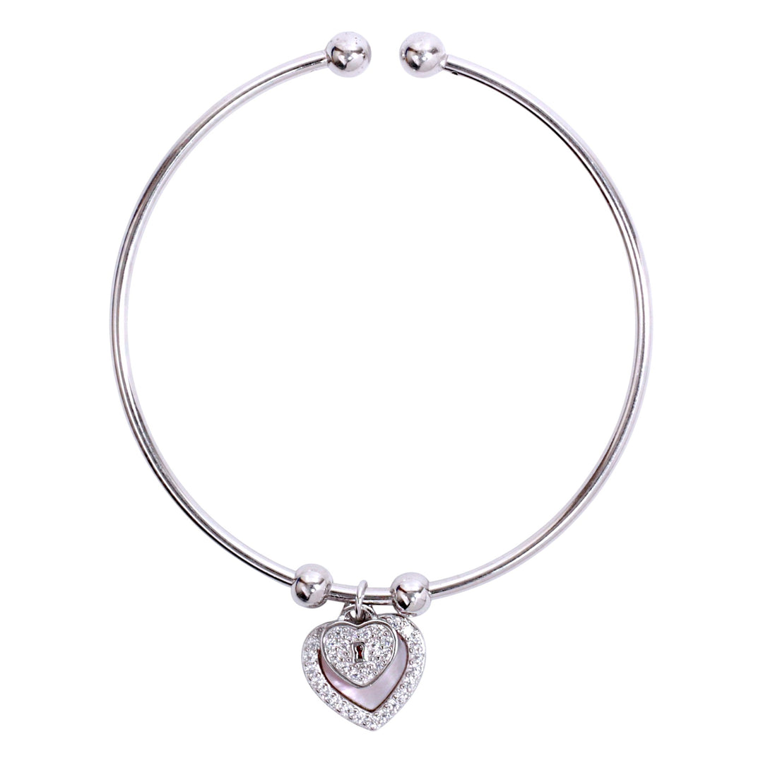 925 Streling Silver Double Heart Cz Charm Bangle For Women/Girl