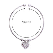 925 Streling Silver Double Heart Cz Charm Bangle For Women/Girl