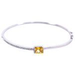 Load image into Gallery viewer, 925 Sterling Silver Yellow Square Stone Cz with Rhodium Finish Bangle for Women
