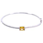 925 Sterling Silver Yellow Square Stone Cz with Rhodium Finish Bangle for Women
