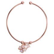 925 Streling Silver Rose Gold Plated Clover & Star Charm Bangle for Women/Girl