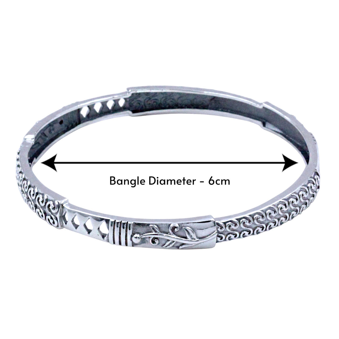 925 Sterling Silver Engraved Ethnic Design Single Bangle for Women