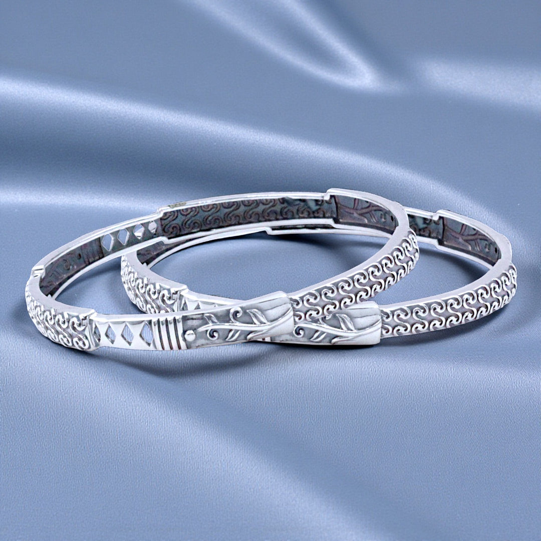 925 Sterling Silver Intricate Leaf and Swirl Engraved Bangles for Women