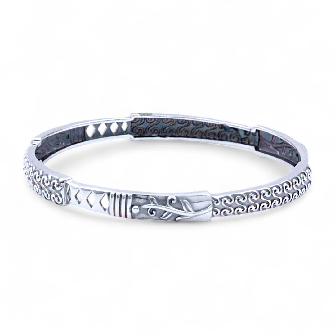 925 Sterling Silver Engraved Ethnic Design Single Bangle for Women