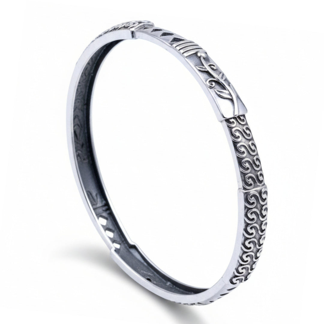 925 Sterling Silver Engraved Ethnic Design Single Bangle for Women