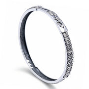 925 Sterling Silver Engraved Ethnic Design Single Bangle for Women
