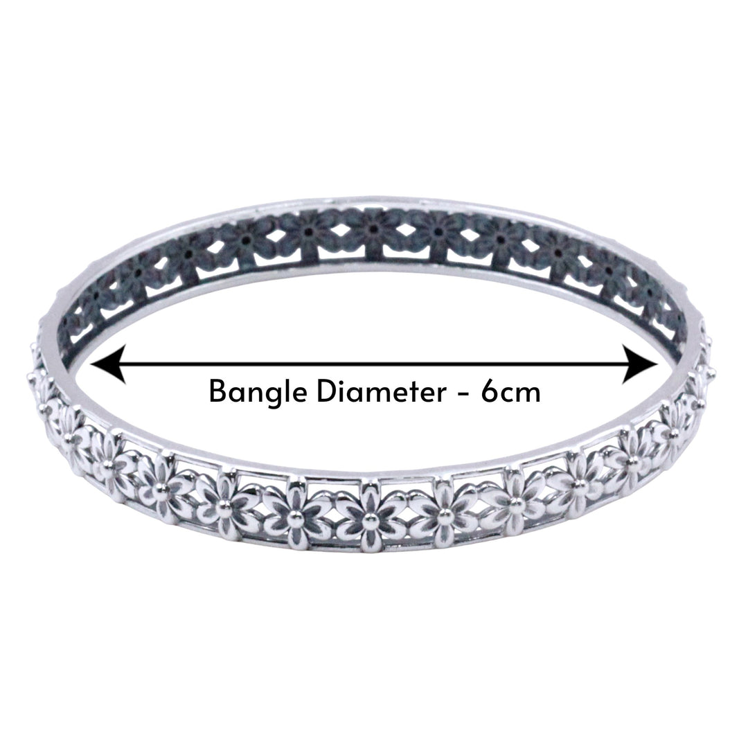 925 Sterling Silver Intricate Floral Design Single Bangle for Women