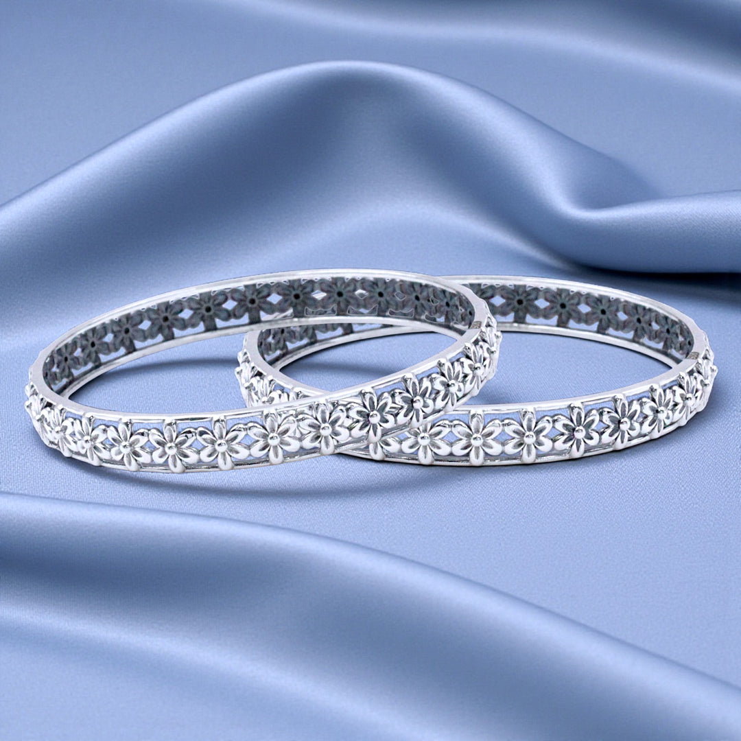 925 Sterling Silver Floral Motif Bangles For Women