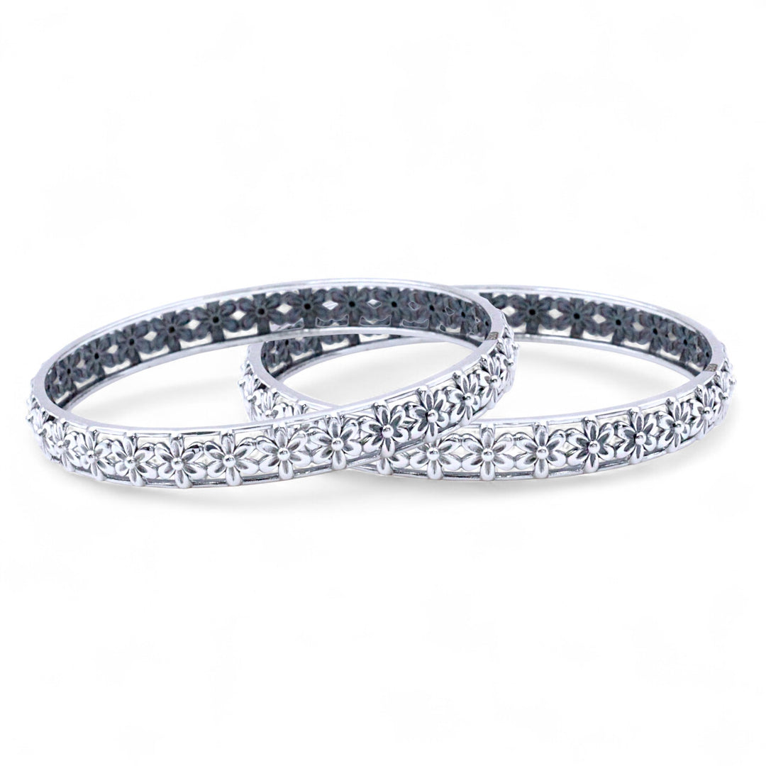 925 Sterling Silver Floral Motif Bangles For Women