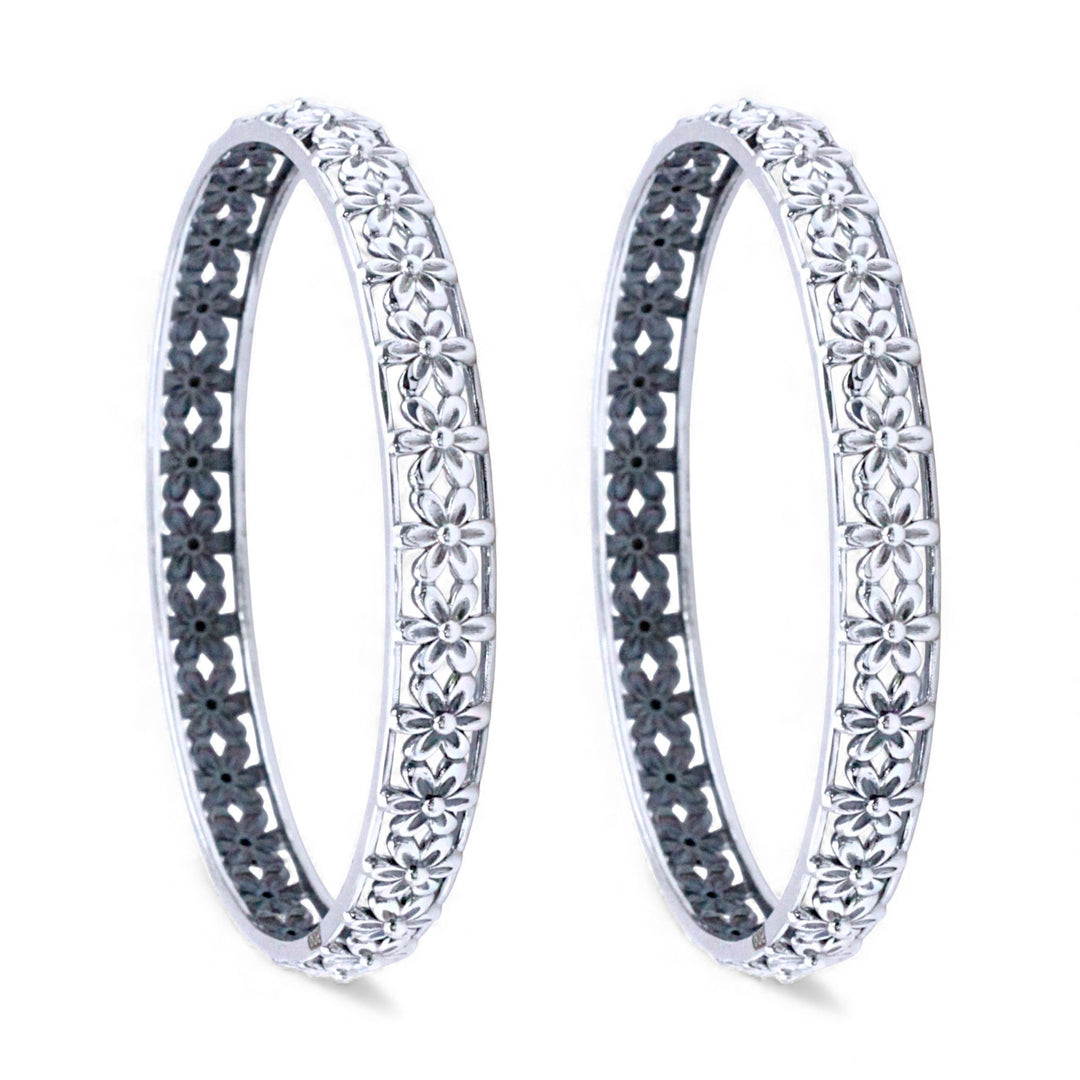 925 Sterling Silver Floral Motif Bangles For Women