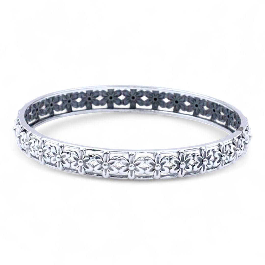 925 Sterling Silver Intricate Floral Design Single Bangle for Women