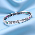 Load image into Gallery viewer, 925 Sterling Silver Engraved Floral Motif Multi-Color Gem Single Bangle for Women
