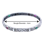 Load image into Gallery viewer, 925 Sterling Silver Engraved Floral Motif Multi-Color Gem Single Bangle for Women
