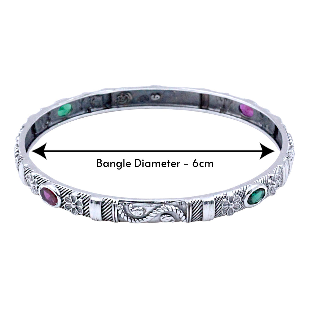 925 Sterling Silver Engraved with Multi-Color Gemstone Accents Bangle For Women
