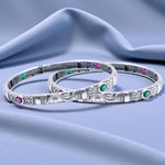 Load image into Gallery viewer, 925 Sterling Silver Engraved with Multi-Color Gemstone Accents Bangle For Women
